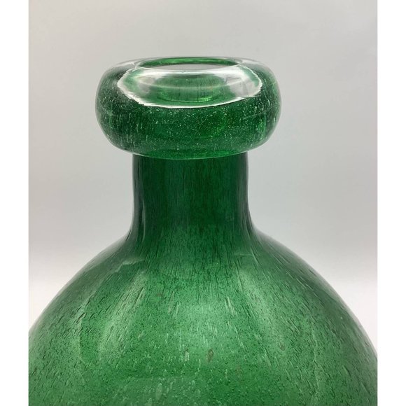 Mid century modern handcrafted with bubble details dark green glass vase - Picture 3 of 8